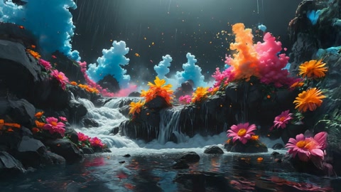Bioluminescent coral reef with waterfalls — Stillmotion