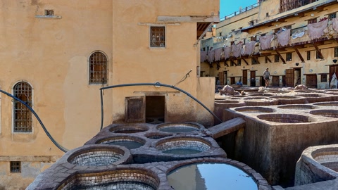 Kasbah tanning courtyard with drying hides — Stillmotion