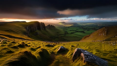 Cliffs and fields at sunset — Stillmotion