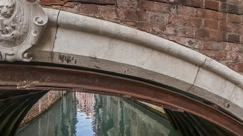 Narrow canal between old brick buildings — Stillmotion