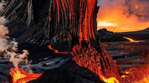 Volcanic lava field at sunset — Stillmotion